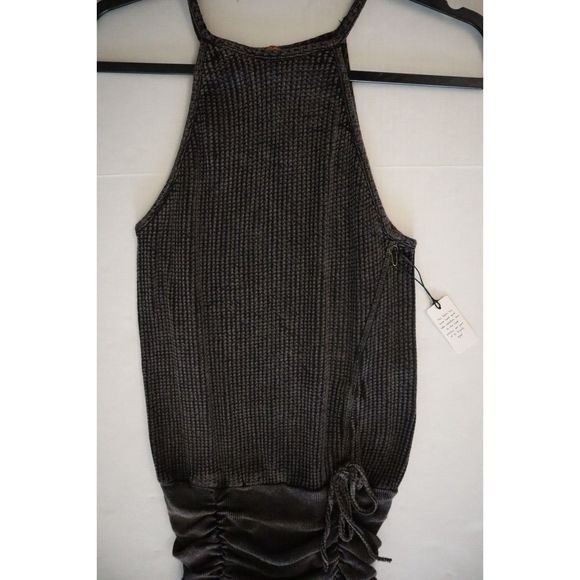 Free People One Women's Sz XS Black/Gray Katya Thermal Ruched Mini Dress - Picture 9 of 11